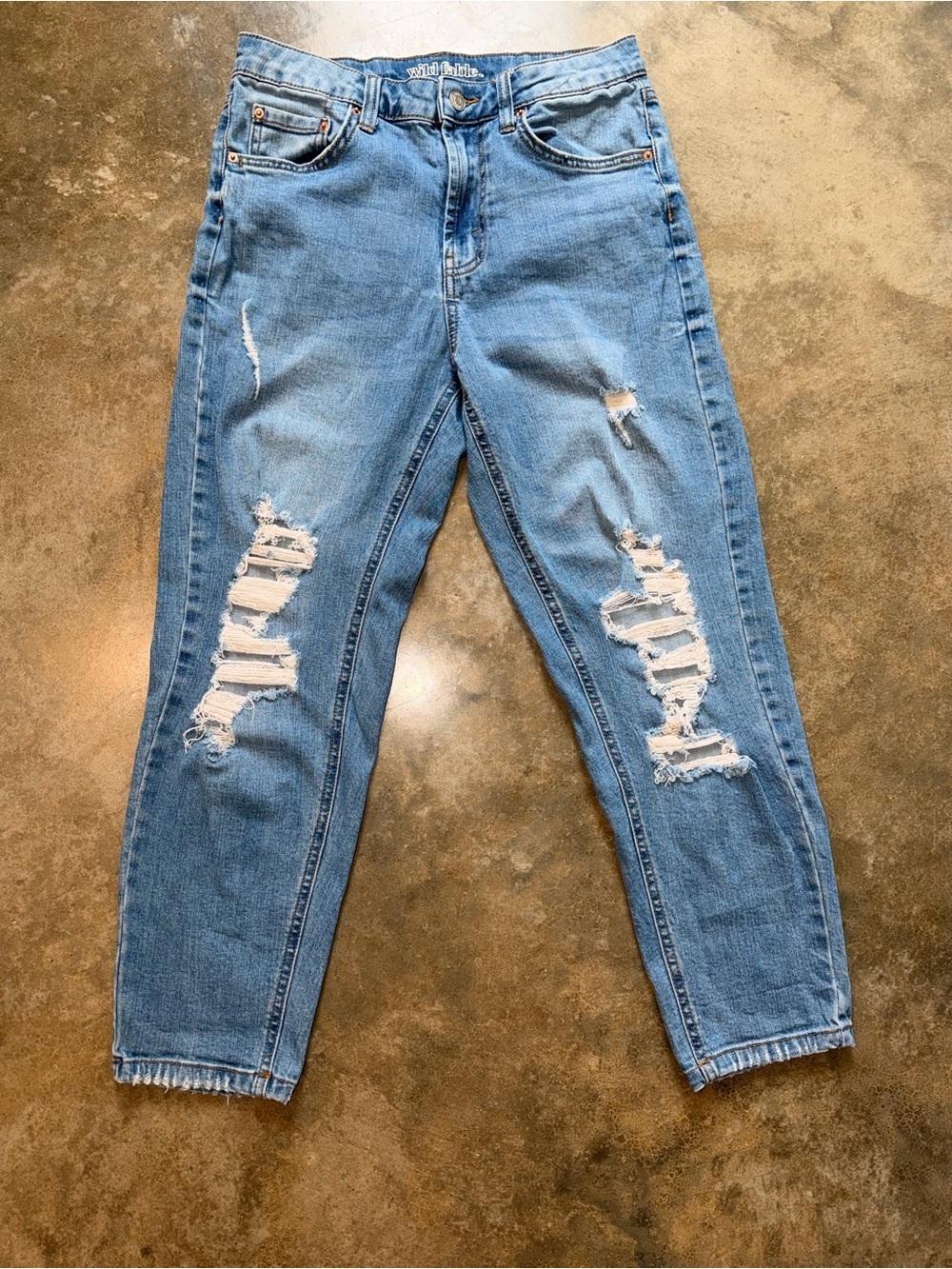 Blue Distressed Denim Barrel Jeans 4 High Rise Mom Jean